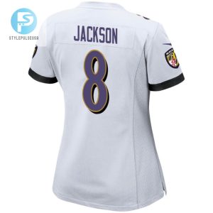 Lamar Jackson 8 Baltimore Ravens 2024 Divisional Patch Game Women Jersey White stylepulseusa 1 7