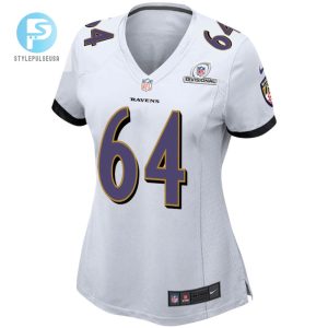 Tyler Linderbaum 64 Baltimore Ravens 2024 Divisional Patch Game Women Jersey White stylepulseusa 1 2