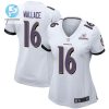 Tylan Wallace 16 Baltimore Ravens 2024 Divisional Patch Game Women Jersey White stylepulseusa 1