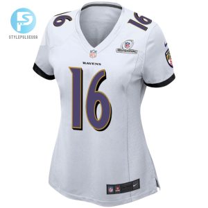 Tylan Wallace 16 Baltimore Ravens 2024 Divisional Patch Game Women Jersey White stylepulseusa 1 2