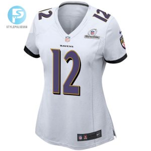 Malik Cunningham 12 Baltimore Ravens 2024 Divisional Patch Game Women Jersey White stylepulseusa 1 2