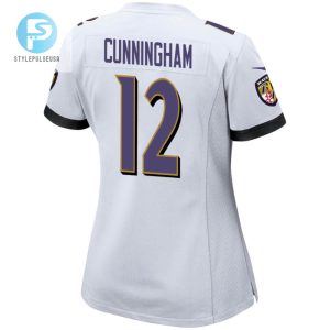 Malik Cunningham 12 Baltimore Ravens 2024 Divisional Patch Game Women Jersey White stylepulseusa 1 3