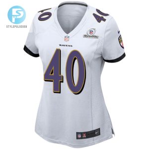 Malik Harrison 40 Baltimore Ravens 2024 Divisional Patch Game Women Jersey White stylepulseusa 1 2