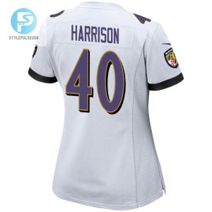 Malik Harrison 40 Baltimore Ravens 2024 Divisional Patch Game Women Jersey White stylepulseusa 1 3