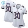 Trenton Simpson 30 Baltimore Ravens 2024 Divisional Patch Game Women Jersey White stylepulseusa 1