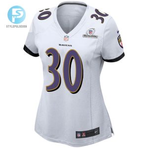 Trenton Simpson 30 Baltimore Ravens 2024 Divisional Patch Game Women Jersey White stylepulseusa 1 2