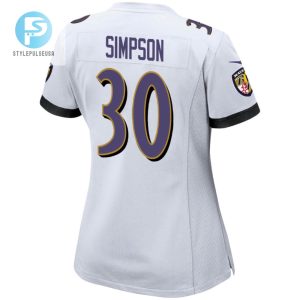 Trenton Simpson 30 Baltimore Ravens 2024 Divisional Patch Game Women Jersey White stylepulseusa 1 3