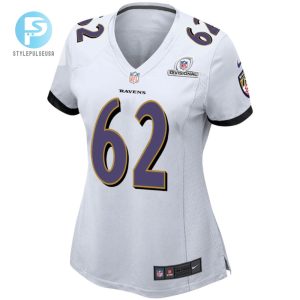 Tashawn Manning 62 Baltimore Ravens 2024 Divisional Patch Game Women Jersey White stylepulseusa 1 2