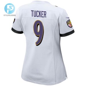 Justin Tucker 9 Baltimore Ravens 2024 Divisional Patch Game Women Jersey White stylepulseusa 1 3