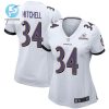 Keaton Mitchell 34 Baltimore Ravens 2024 Divisional Patch Game Women Jersey White stylepulseusa 1