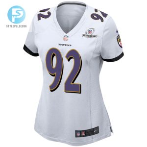 Justin Madubuike 92 Baltimore Ravens 2024 Divisional Patch Game Women Jersey White stylepulseusa 1 2