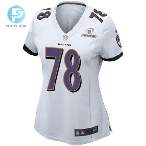 Morgan Moses 78 Baltimore Ravens 2024 Divisional Patch Game Women Jersey White stylepulseusa 1 2