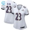 Rock Yasin 23 Baltimore Ravens 2024 Divisional Patch Game Women Jersey White stylepulseusa 1