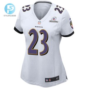 Rock Yasin 23 Baltimore Ravens 2024 Divisional Patch Game Women Jersey White stylepulseusa 1 2