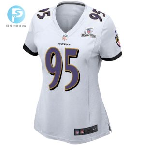 Tavius Robinson 95 Baltimore Ravens 2024 Divisional Patch Game Women Jersey White stylepulseusa 1 2