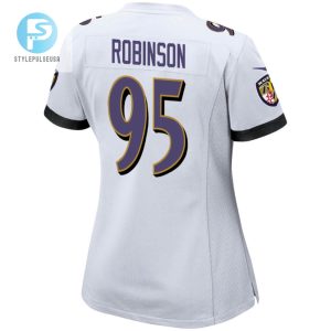 Tavius Robinson 95 Baltimore Ravens 2024 Divisional Patch Game Women Jersey White stylepulseusa 1 3