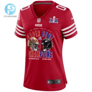 San Francisco 49Ers Vs. Baltimore Ravens Super Bowl Lviii Matchup Game Custom Women Jersey Scarlet stylepulseusa 1 2