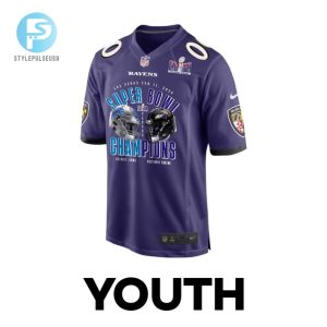 Baltimore Ravens Vs. Detroit Lions Super Bowl Lviii Matchup Game Custom Youth Jersey Purple stylepulseusa 1 2