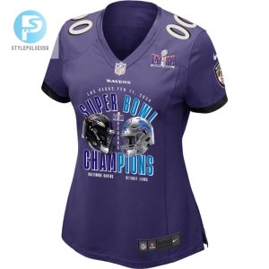 Baltimore Ravens Vs. Detroit Lions Super Bowl Lviii Matchup Game Custom Women Jersey Purple stylepulseusa 1 2