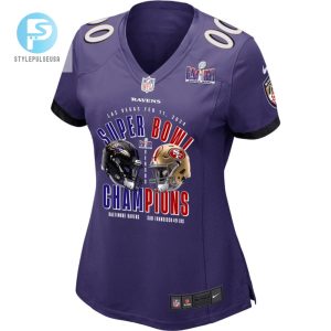 Baltimore Ravens Vs. San Francisco 49Ers Super Bowl Lviii Matchup Game Custom Women Jersey Purple stylepulseusa 1 2