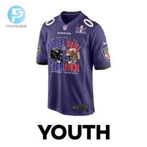 Baltimore Ravens Vs. San Francisco 49Ers Super Bowl Lviii Matchup Game Custom Youth Jersey Purple stylepulseusa 1 2