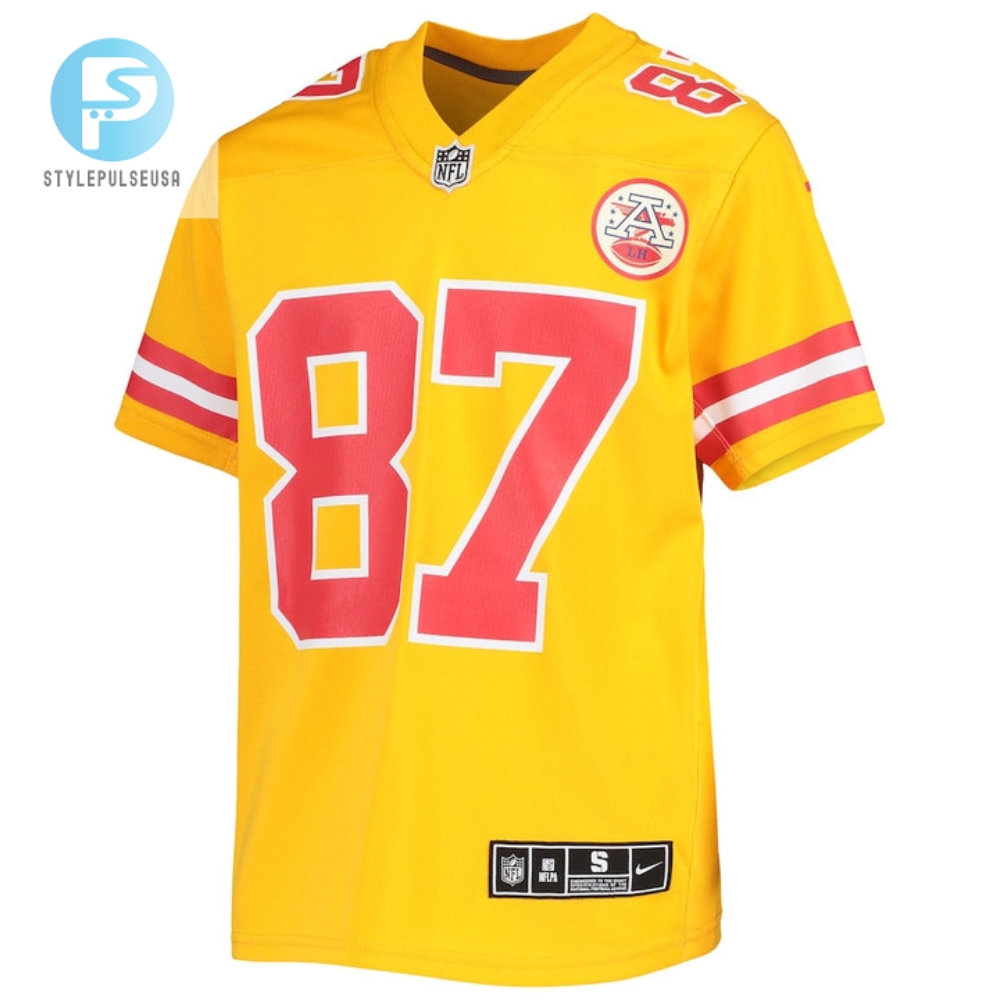 Travis Kelce 87 Kansas City Chiefs Youth Inverted Team Game Jersey  Gold 