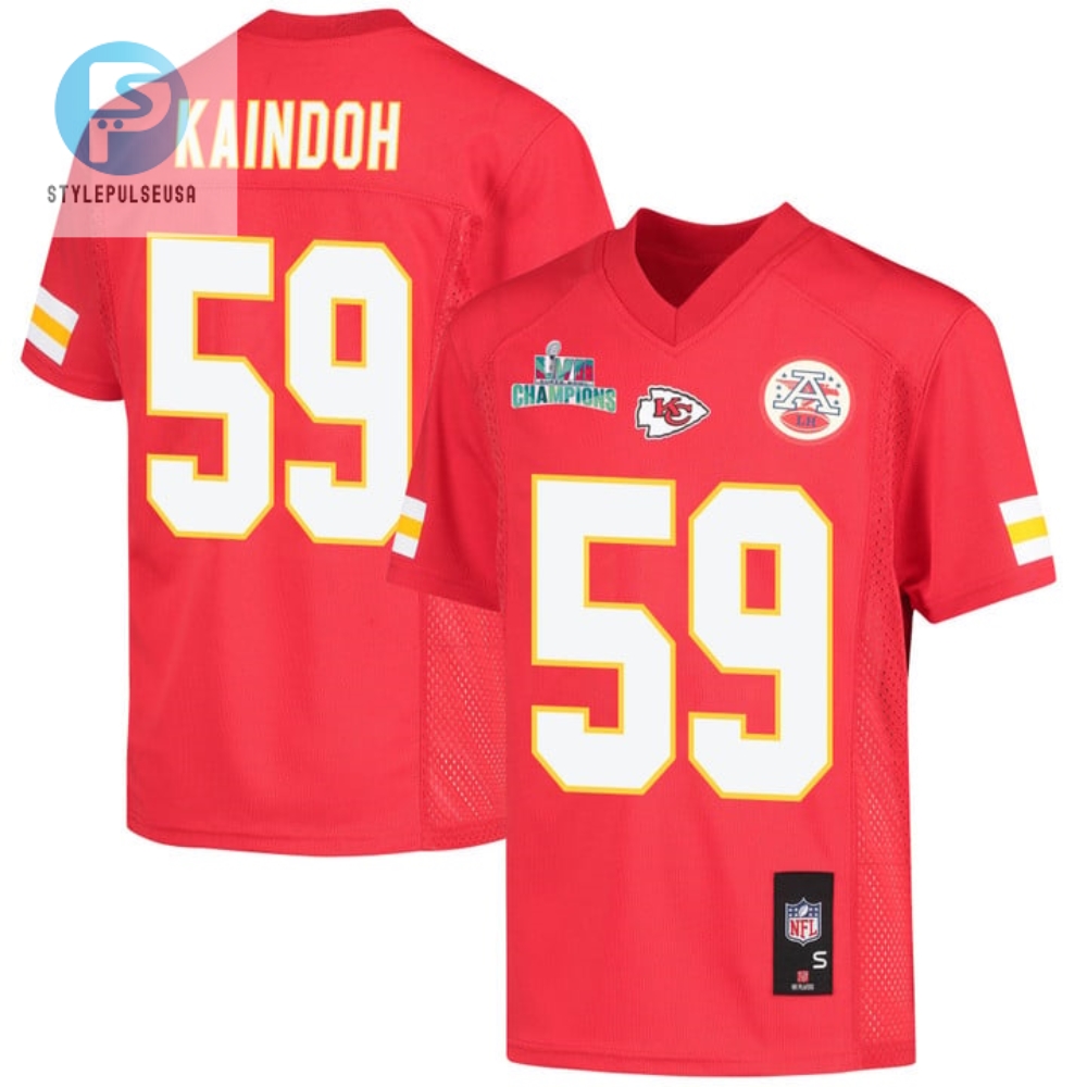 Joshua Kaindoh 59 Kansas City Chiefs Super Bowl Lvii Champions Youth Game Jersey Red stylepulseusa 1