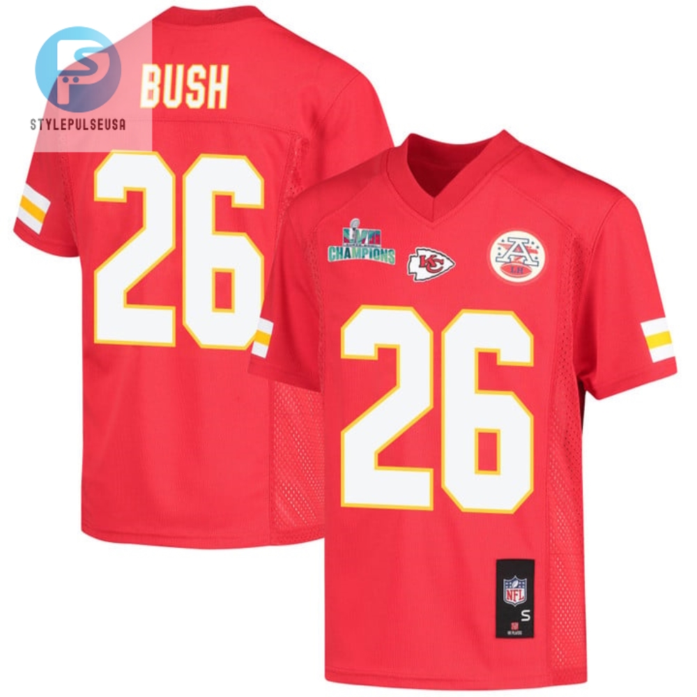 Deon Bush 26 Kansas City Chiefs Super Bowl Lvii Champions Youth Game Jersey Red stylepulseusa 1