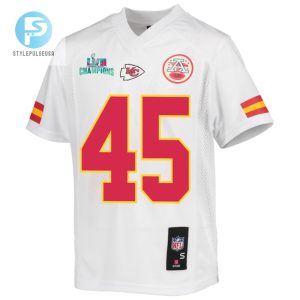 Michael Burton 45 Kansas City Chiefs Super Bowl Lvii Champions Youth Game Jersey White stylepulseusa 1 2