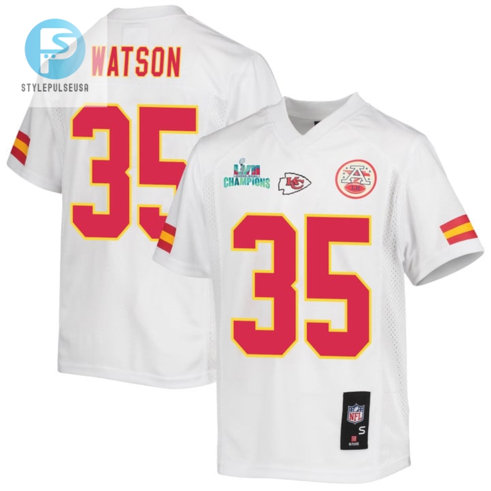 Jaylen Watson 35 Kansas City Chiefs Super Bowl Lvii Champions Youth Game Jersey White stylepulseusa 1