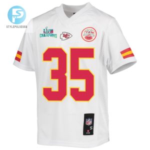 Jaylen Watson 35 Kansas City Chiefs Super Bowl Lvii Champions Youth Game Jersey White stylepulseusa 1 2