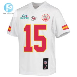 Patrick Mahomes 15 Kansas City Chiefs Super Bowl Lvii Champions Youth Game Jersey White stylepulseusa 1 2