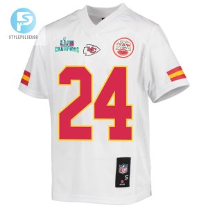 Skyy Moore 24 Kansas City Chiefs Super Bowl Lvii Champions Youth Game Jersey White stylepulseusa 1 2