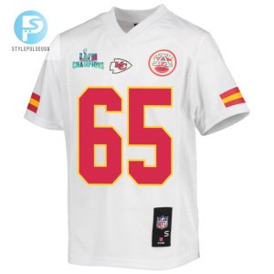 Trey Smith 65 Kansas City Chiefs Super Bowl Lvii Champions Youth Game Jersey White stylepulseusa 1 2