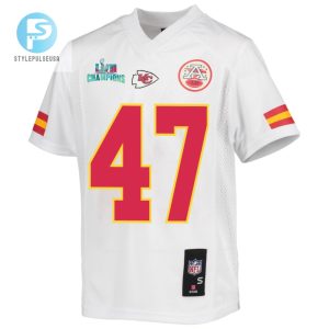 Darius Harris 47 Kansas City Chiefs Super Bowl Lvii Champions Youth Game Jersey White stylepulseusa 1 2