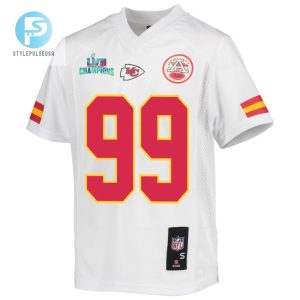 Khalen Saunders 99 Kansas City Chiefs Super Bowl Lvii Champions Youth Game Jersey White stylepulseusa 1 2