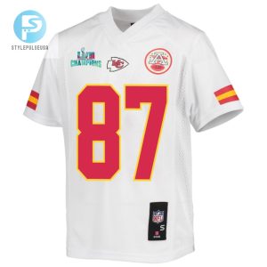 Travis Kelce 87 Kansas City Chiefs Super Bowl Lvii Champions Youth Game Jersey White stylepulseusa 1 2