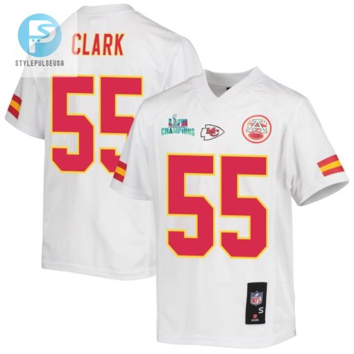 Frank Clark 55 Kansas City Chiefs Super Bowl Lvii Champions Youth Game Jersey White stylepulseusa 1
