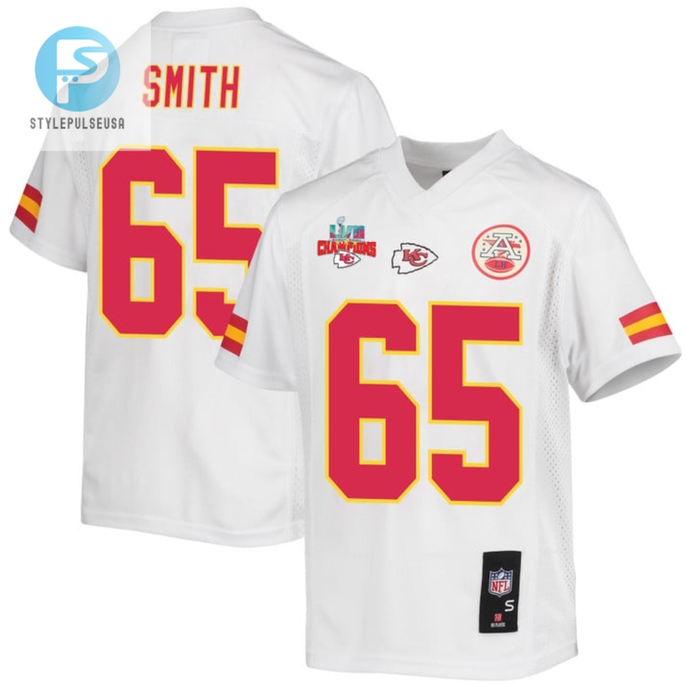 Trey Smith 65 Kansas City Chiefs Super Bowl Lvii Champions 3 Stars Youth Game Jersey White stylepulseusa 1