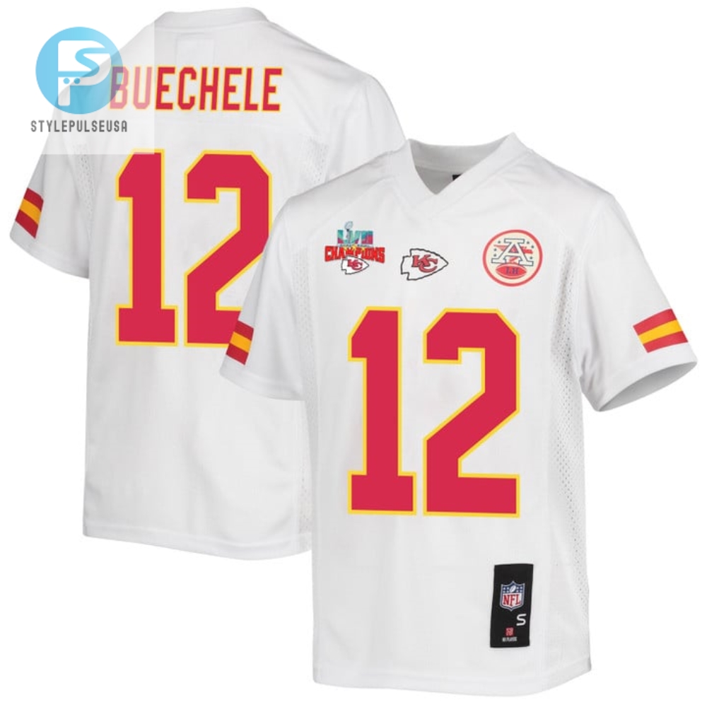 Shane Buechele 12 Kansas City Chiefs Super Bowl Lvii Champions 3 Stars Youth Game Jersey White stylepulseusa 1