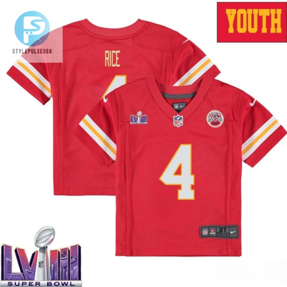 Rashee Rice 4 Kansas City Chiefs Super Bowl Lviii Youth Home Game Jersey Red stylepulseusa 1