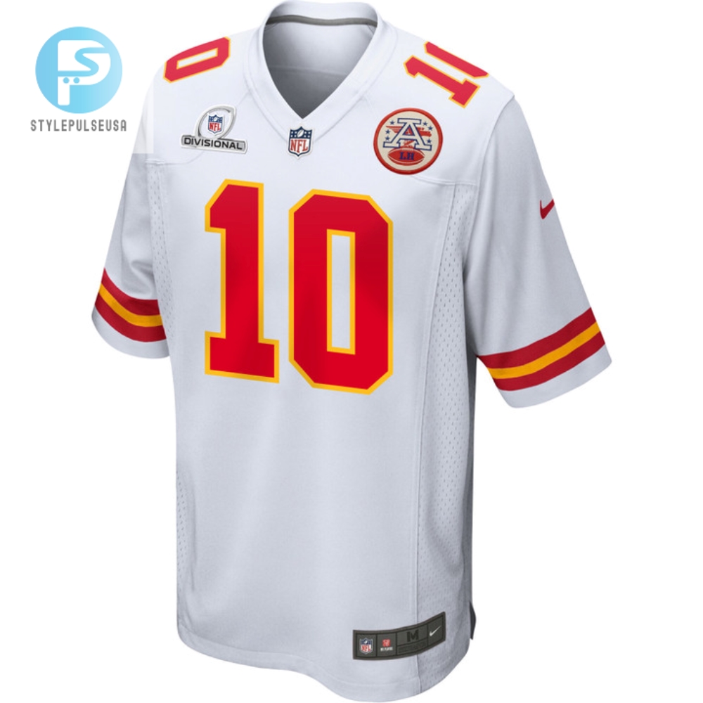 Isiah Pacheco 10 Kansas City Chiefs 2024 Divisional Patch Game Men Jersey  White 