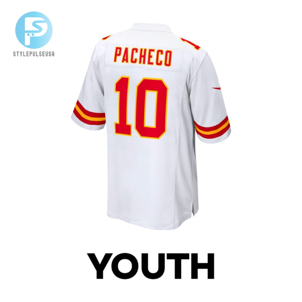 Isiah Pacheco 10 Kansas City Chiefs Signed Running Back Game Youth Jersey  White 
