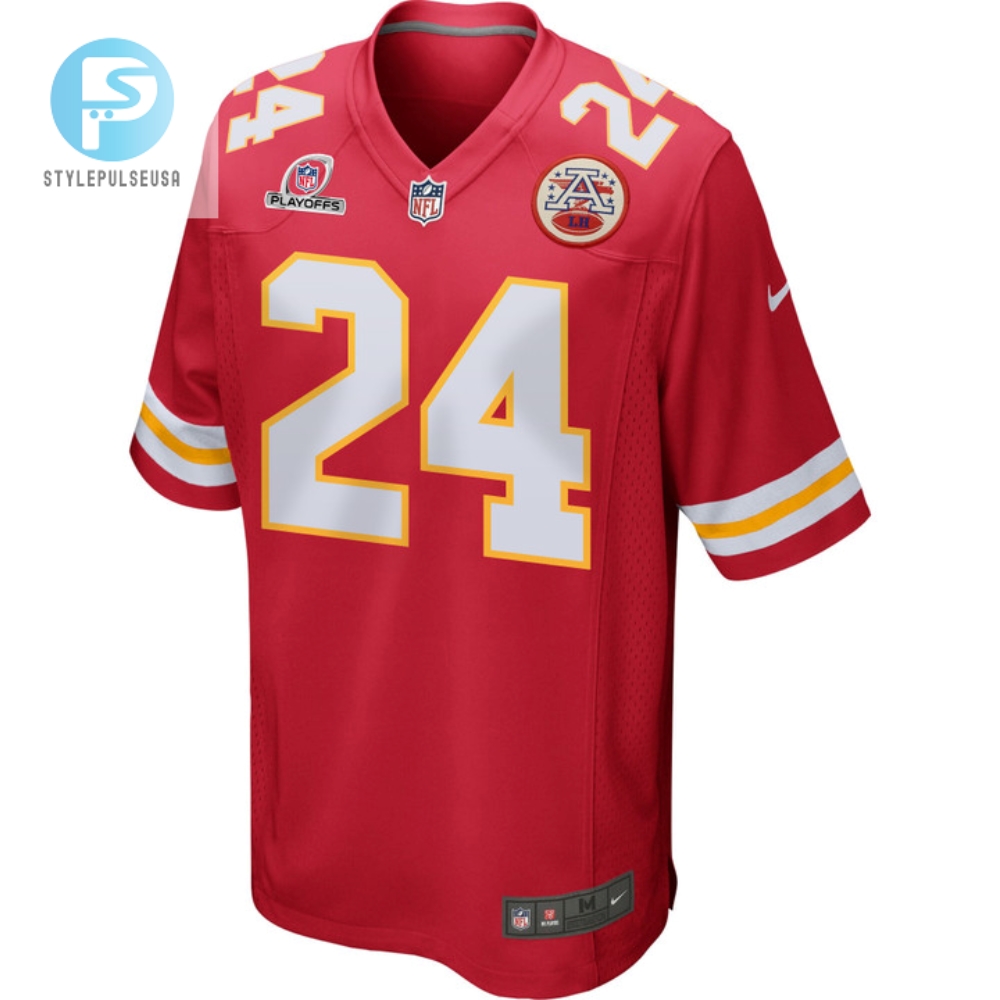 Skyy Moore 24 Kansas City Chiefs 2023 Playoffs Patch Game Men Jersey  Red 