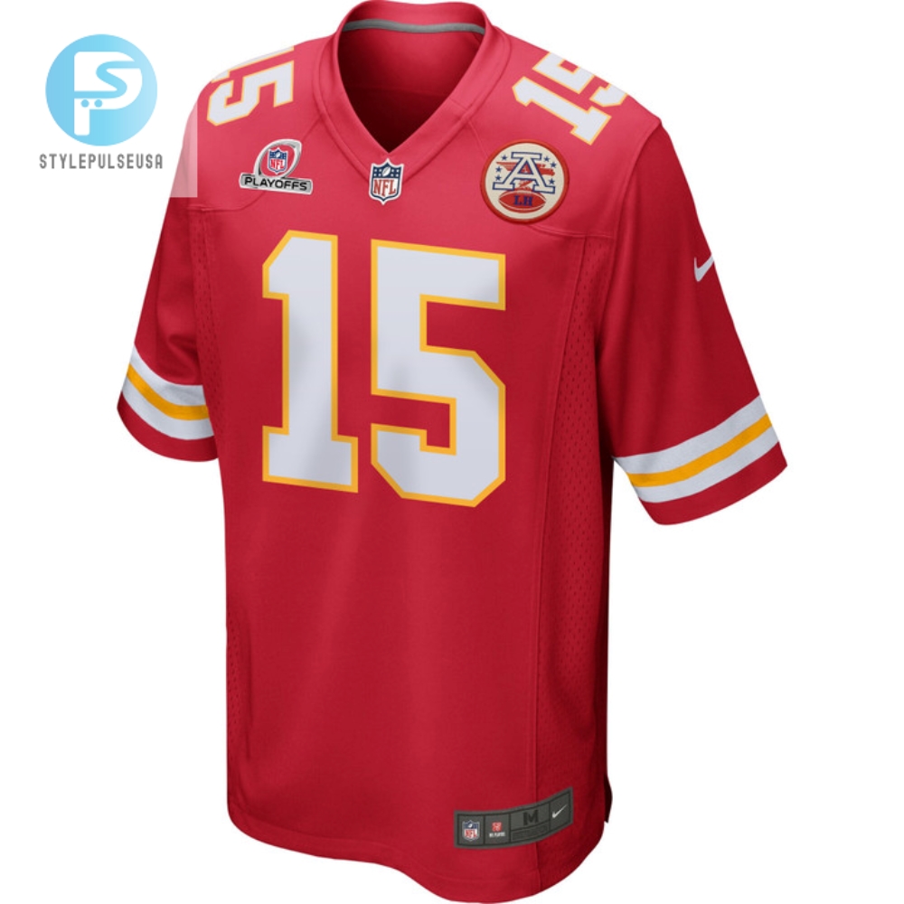 Patrick Mahomes 15 Kansas City Chiefs 2023 Playoffs Patch Game Men Jersey  Red 