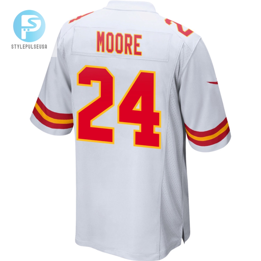 Skyy Moore 24 Kansas City Chiefs 2023 Playoffs Patch Game Men Jersey  White 