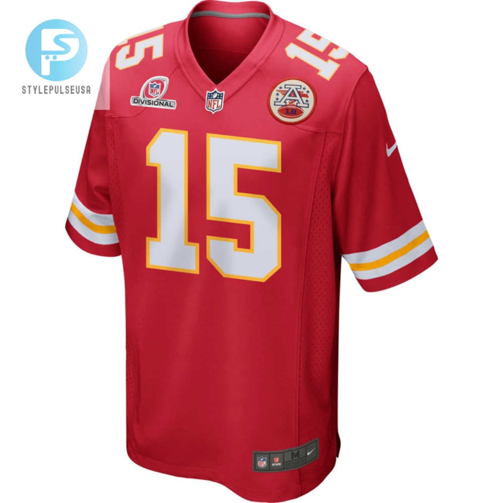 Patrick Mahomes 15 Kansas City Chiefs 2024 Divisional Patch Game Men Jersey  Red 