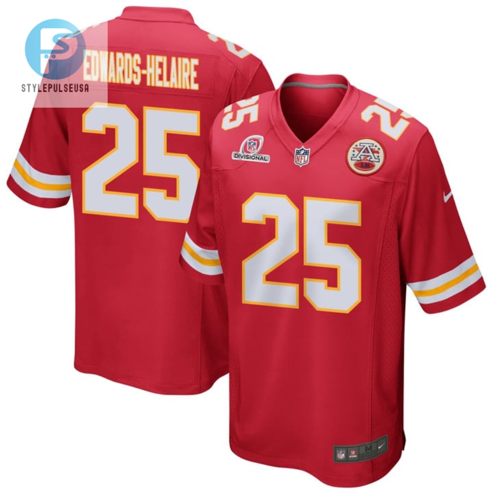 Clyde Edwardshelaire 25 Kansas City Chiefs 2024 Divisional Patch Game Men Jersey Red stylepulseusa 1