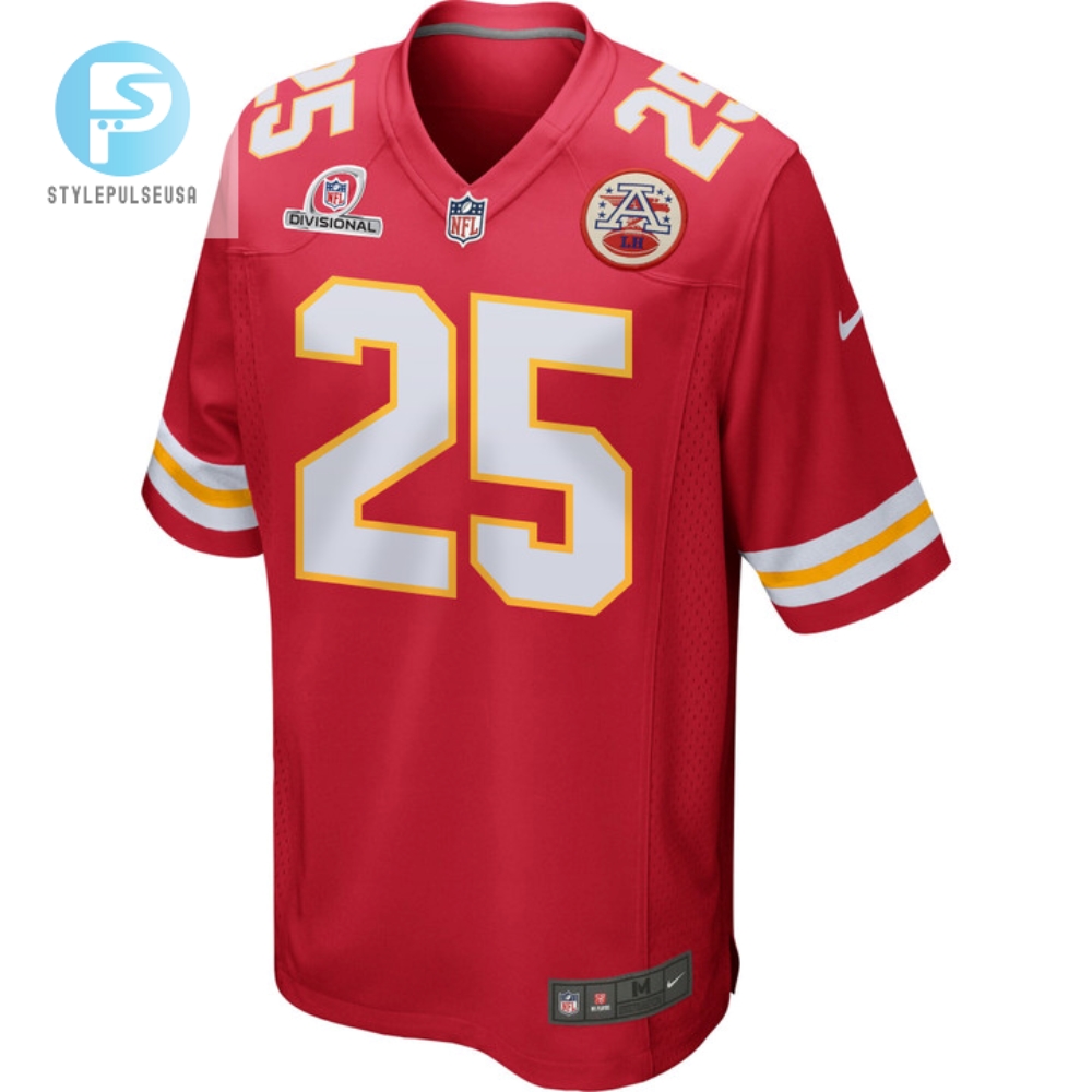 Clyde Edwardshelaire 25 Kansas City Chiefs 2024 Divisional Patch Game Men Jersey  Red 