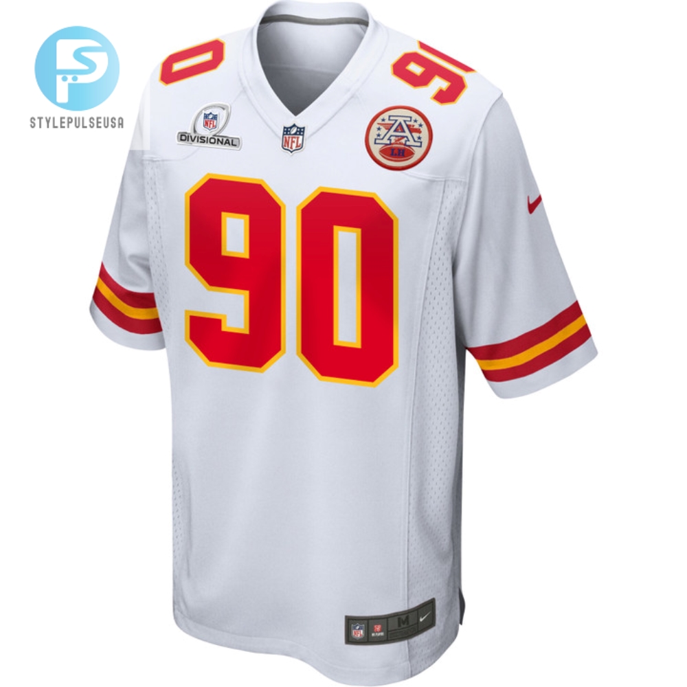 Charles Omenihu 90 Kansas City Chiefs 2024 Divisional Patch Game Men Jersey  White 